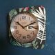 Vintage formica square silent wall clock "Kiplé black green red"