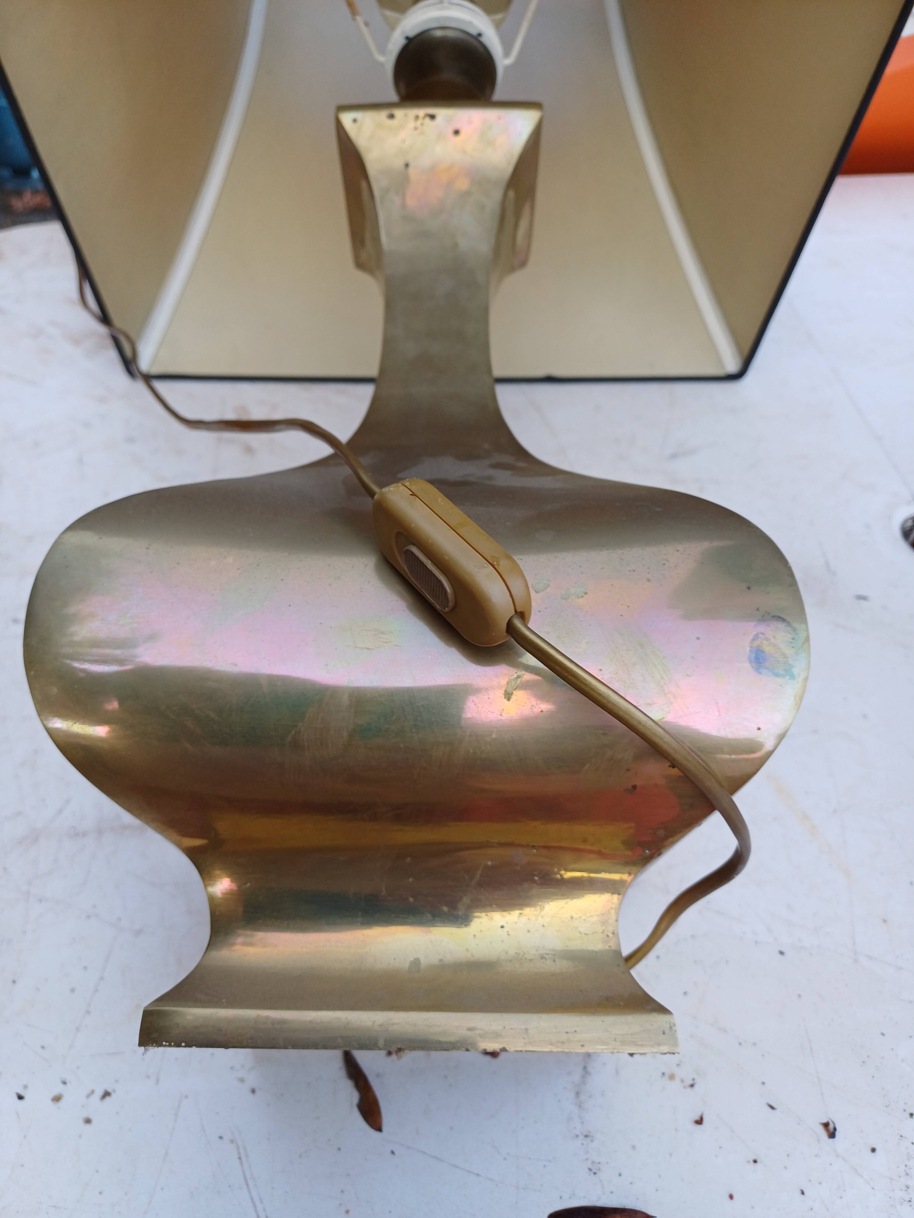 Bronze lamp and dark brown fabric shade
