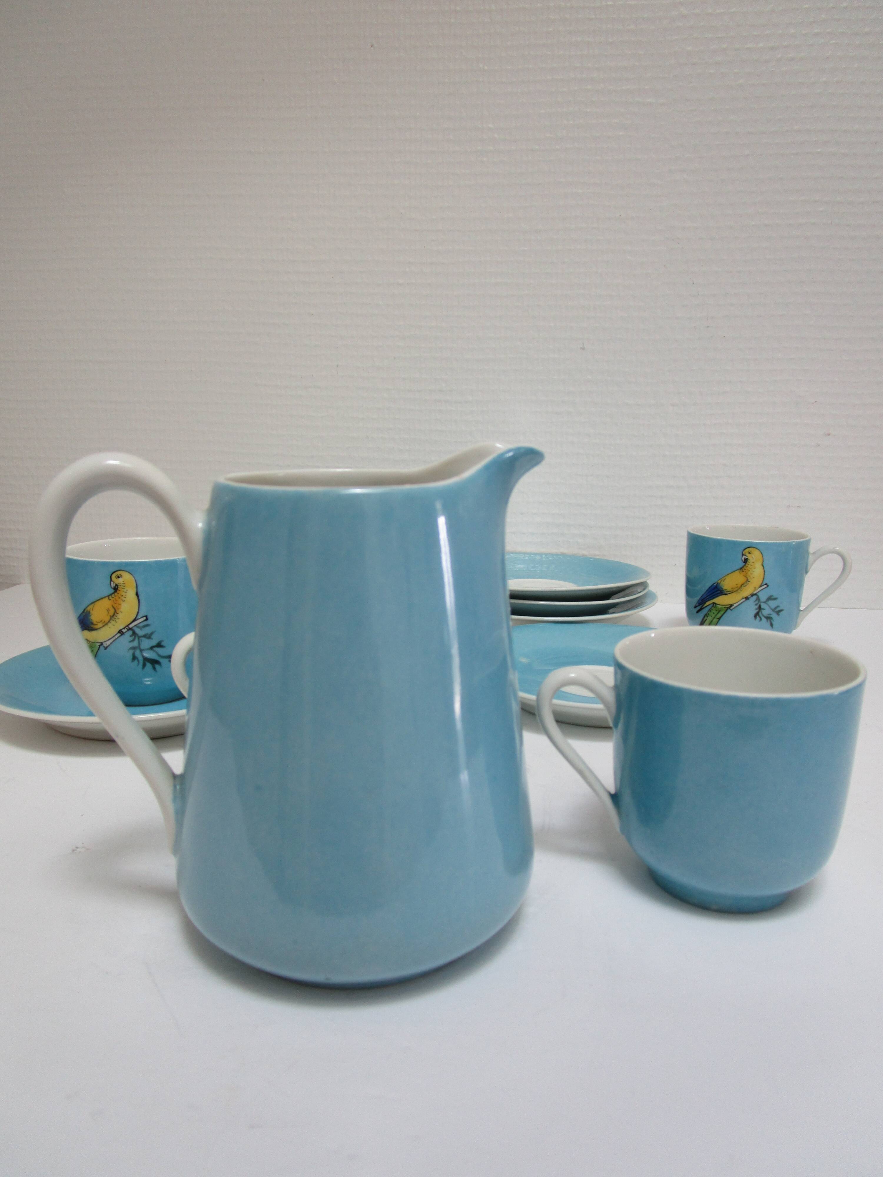 Limoges porcelain parakeet decor coffee service