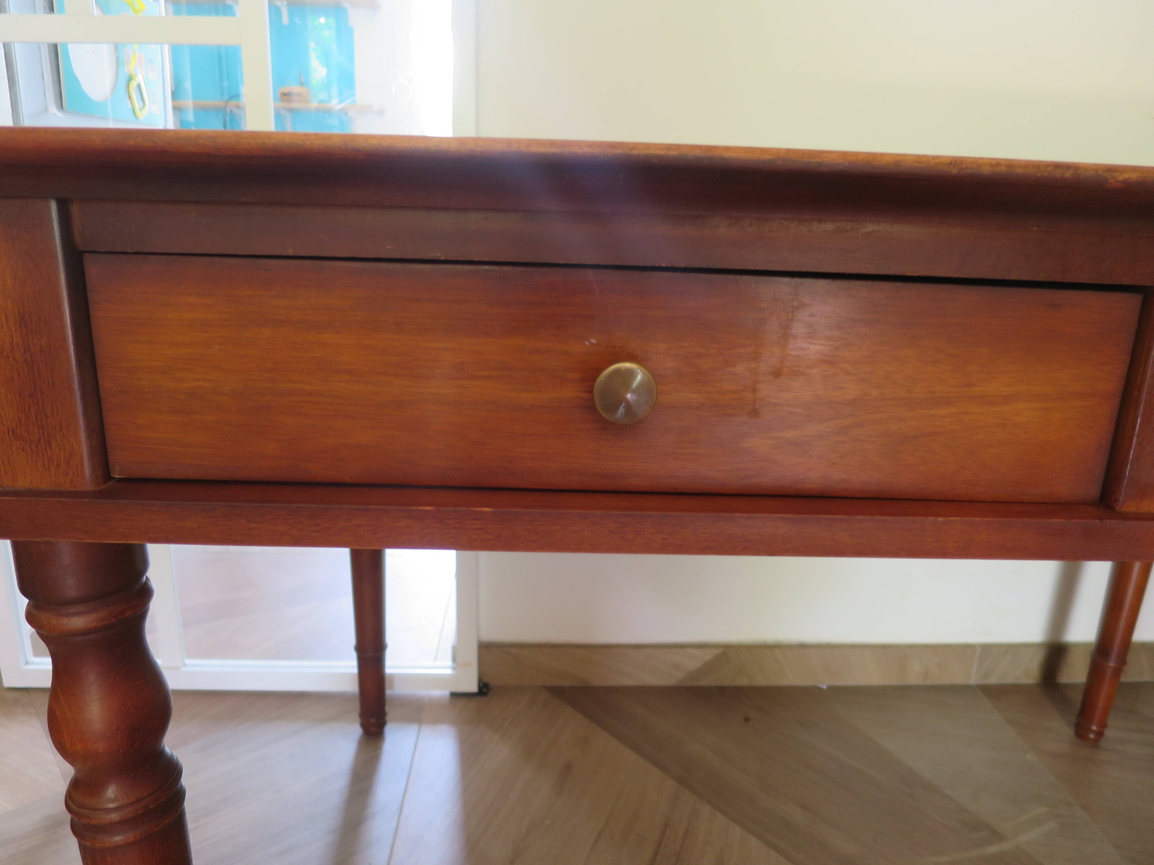 minister's desk - 2 drawers - solid wood - faux leather writing pad - Louis Philippe