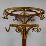 Chunky large bamboo rattan coat rack, 1960s