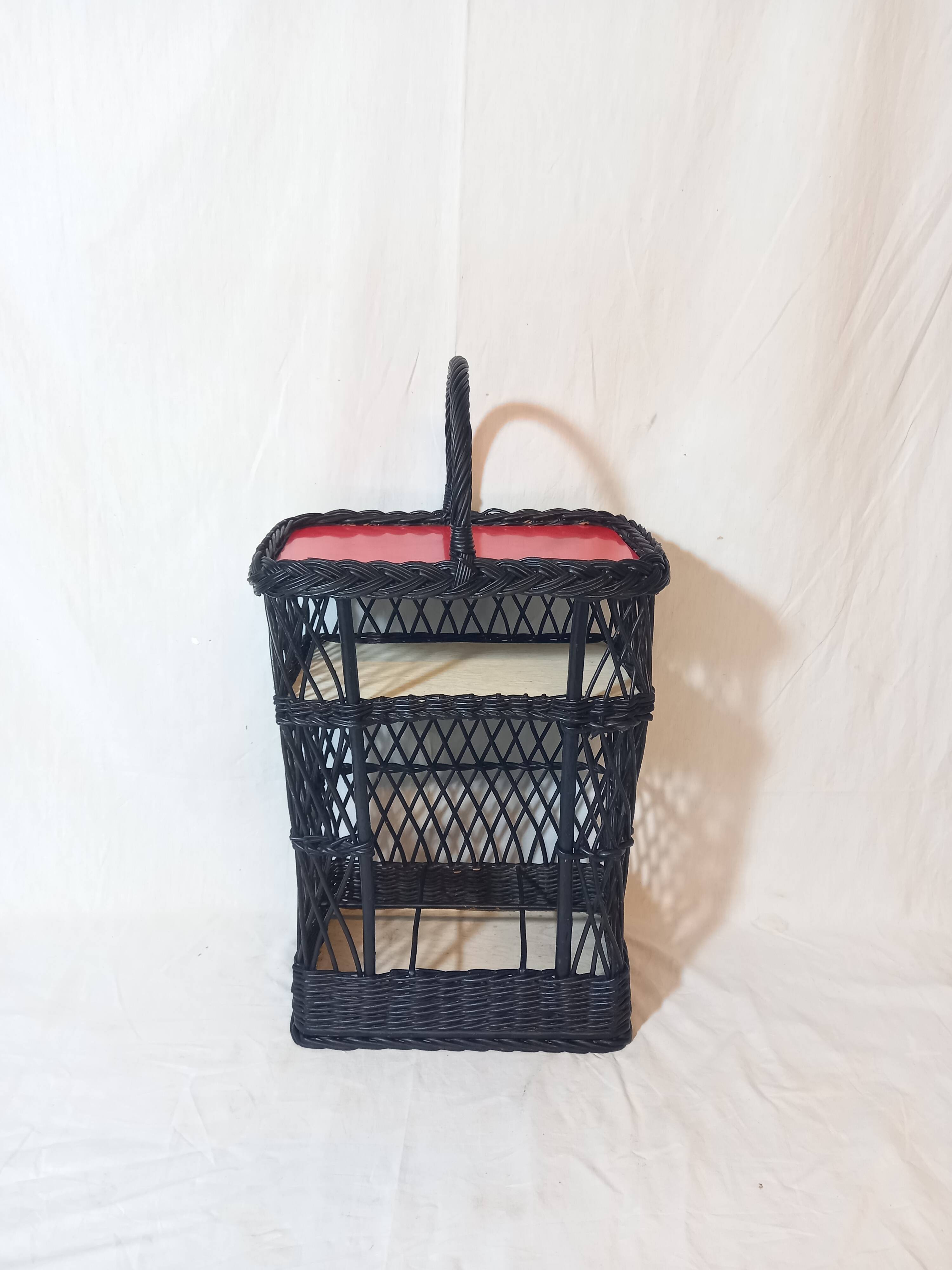 Mini bar or portable bottle holder in black rattan