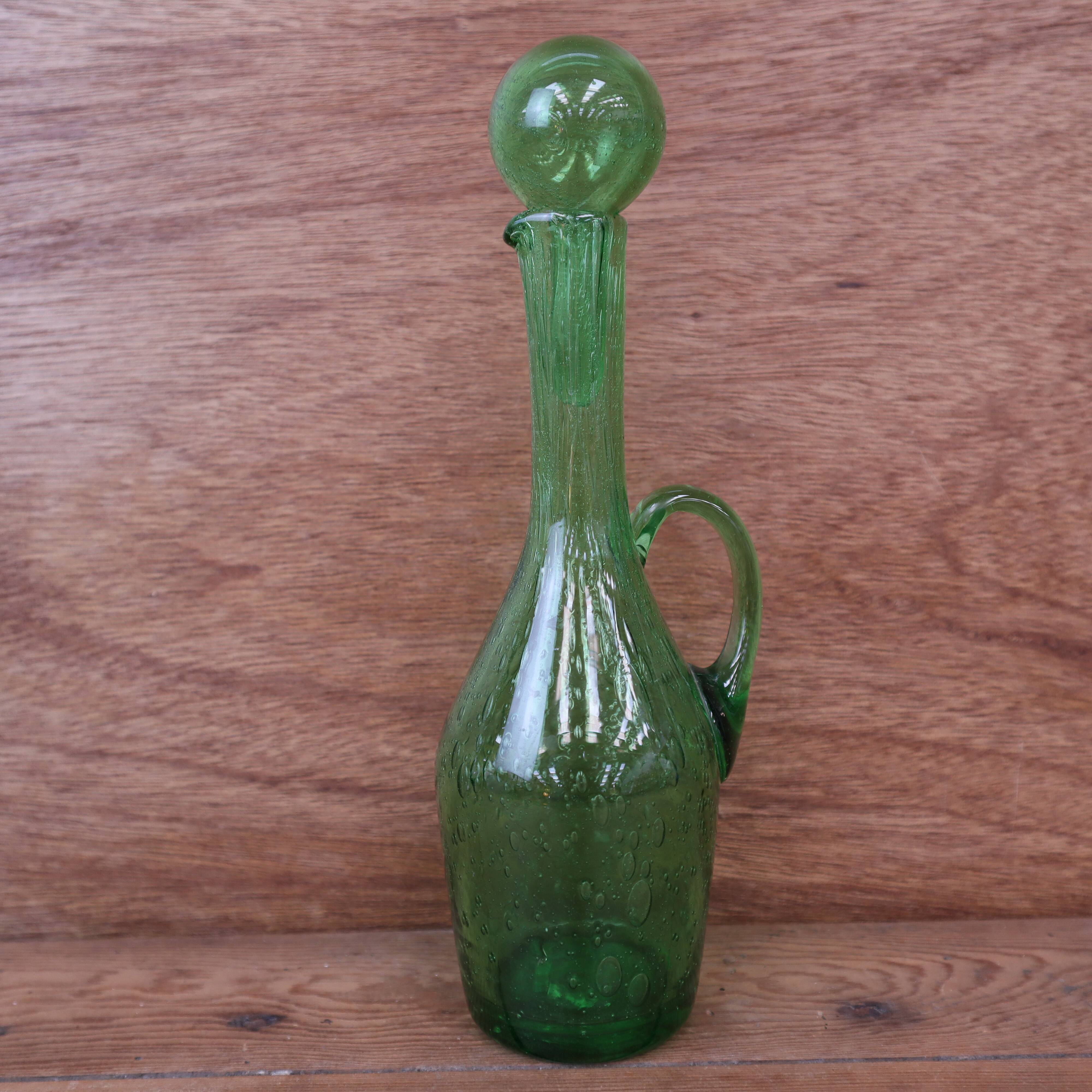 Green bubble glass carafe in Biot style