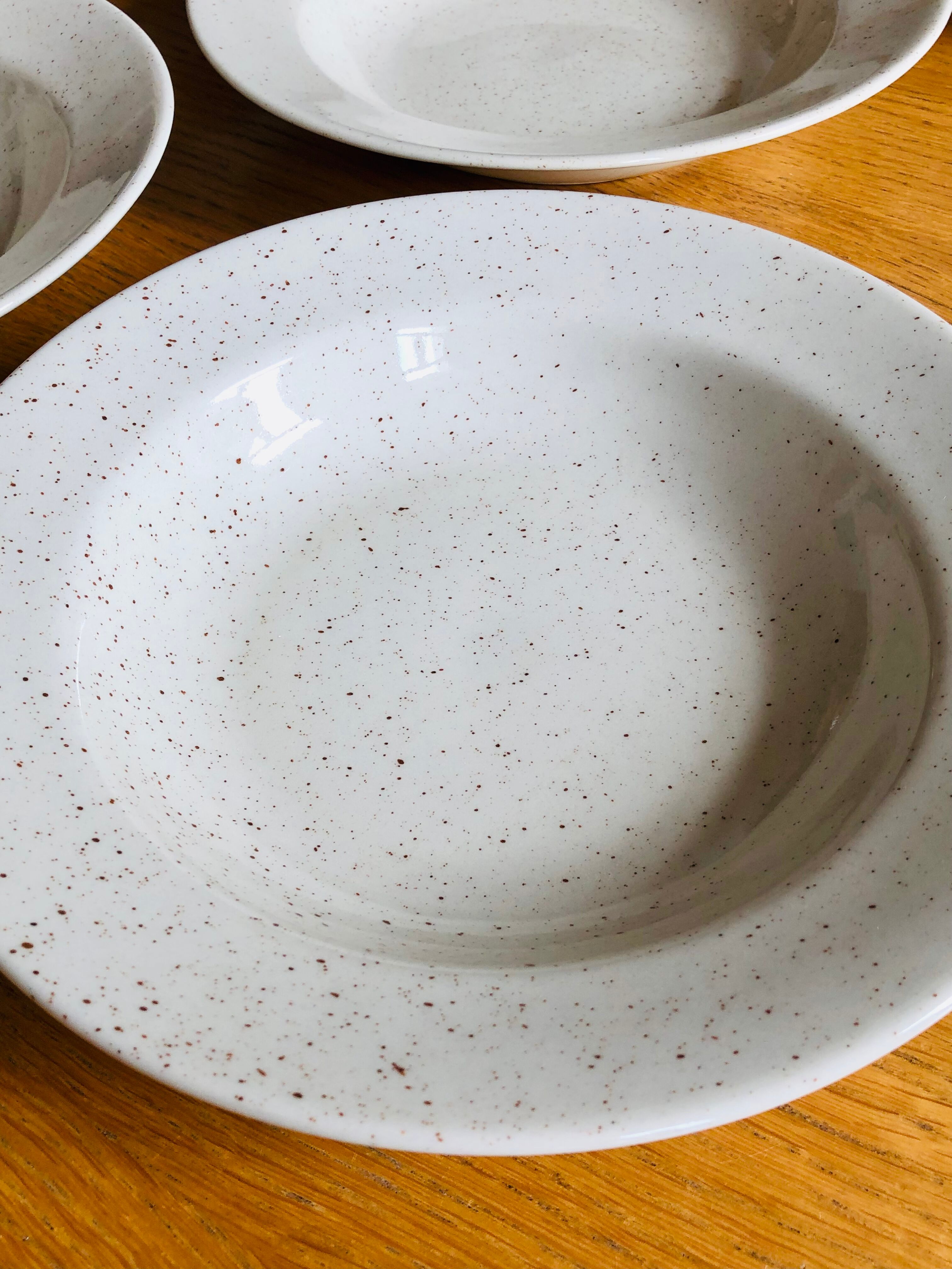 Set of 8 hollow plates in speckled ceramic