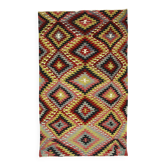 Tapis Kilim turc Yuruk vintage à décor géométrique rouge, jaune et gris