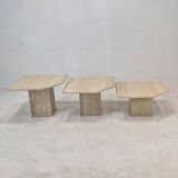 Set of 3 italian travertine coffee or side tables, 1980s