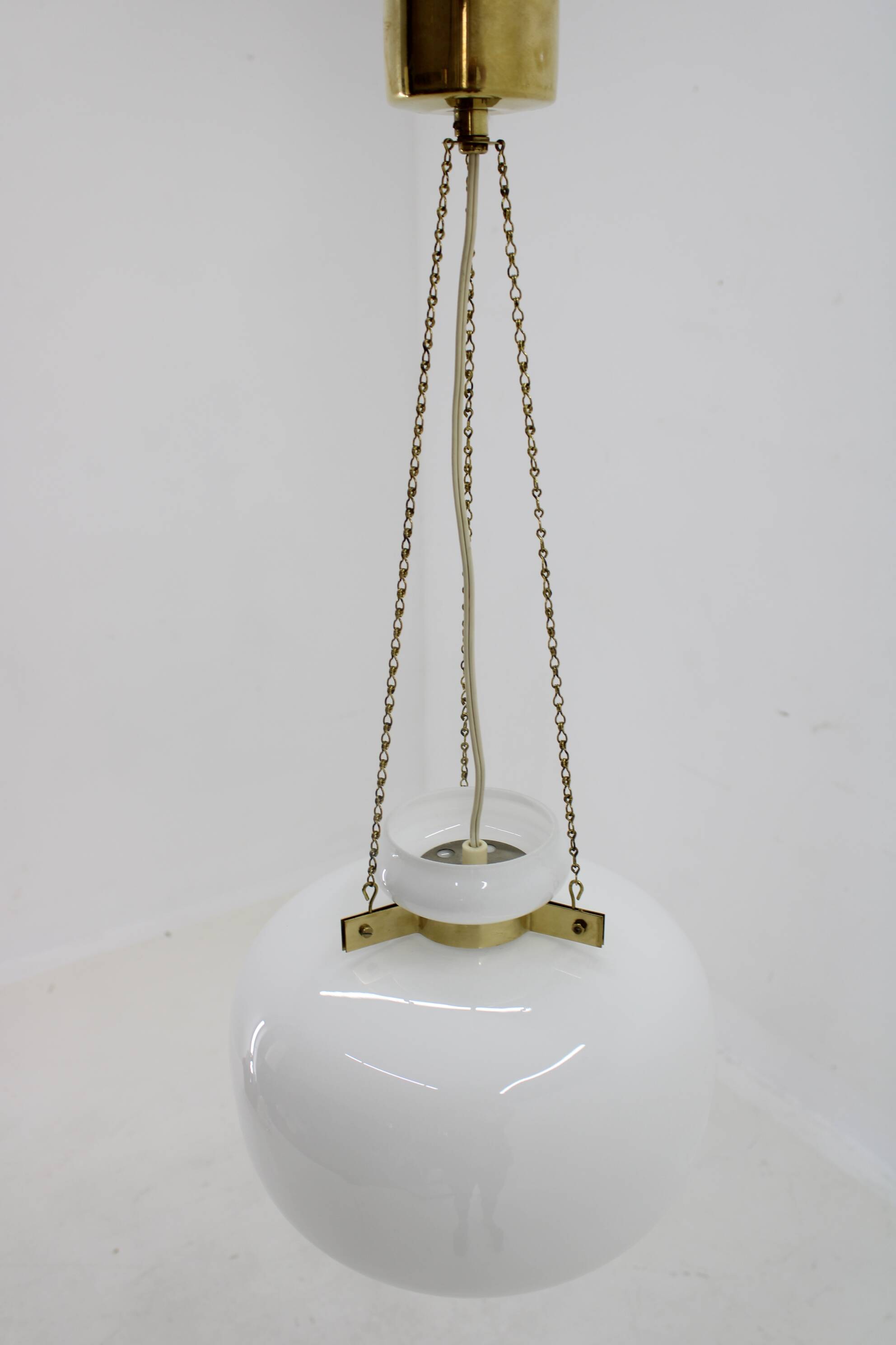1970s Opaline Glass & Brass Pendant Light , 2 items available