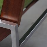 Green cowhide Leather and Wooden Vintage Armchair