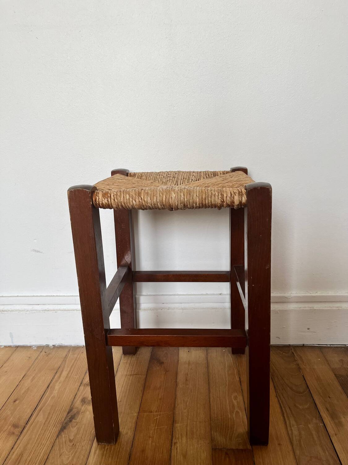 Vintage straw wood stool