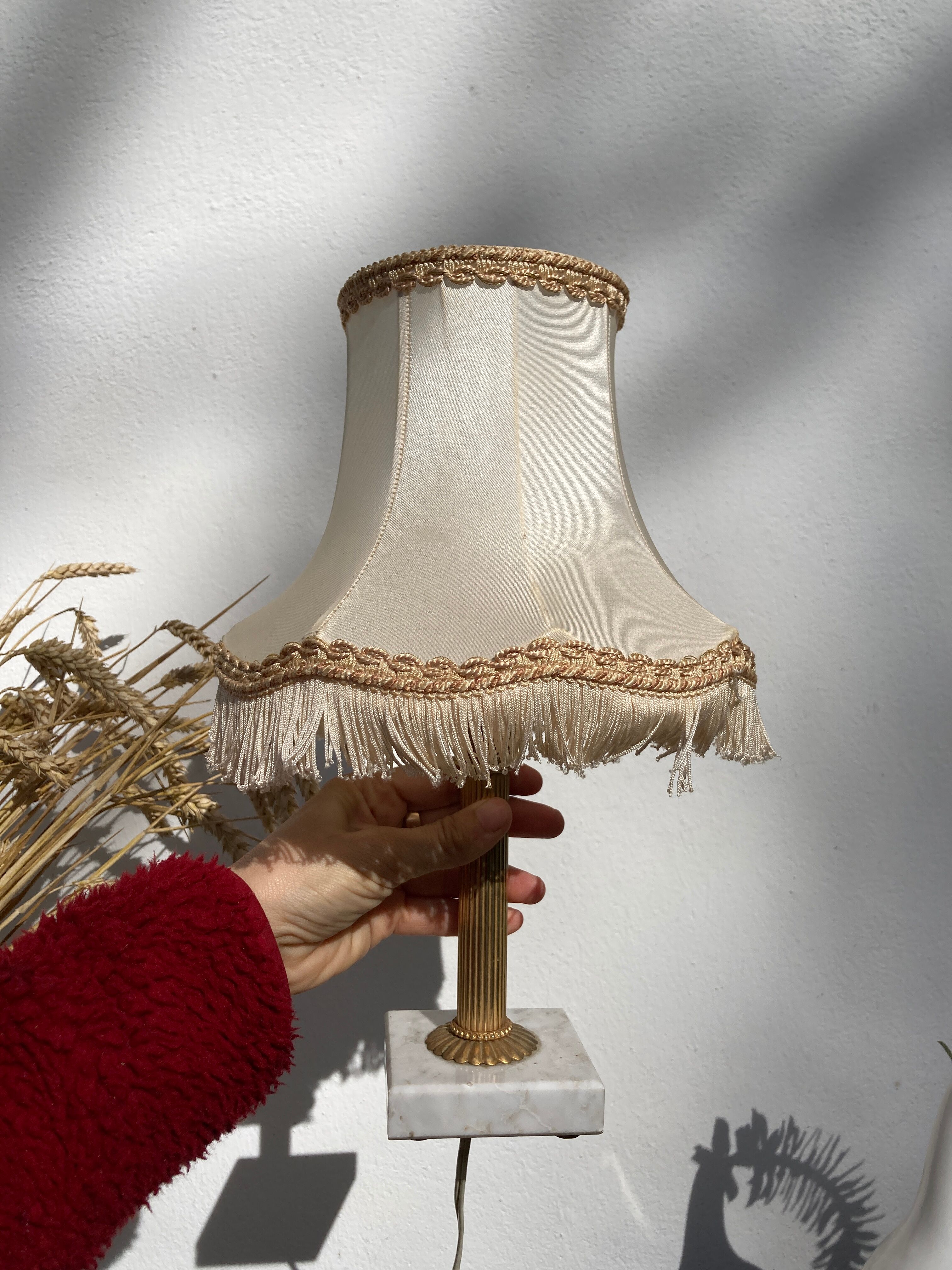 Marble table lamp and antique golden column