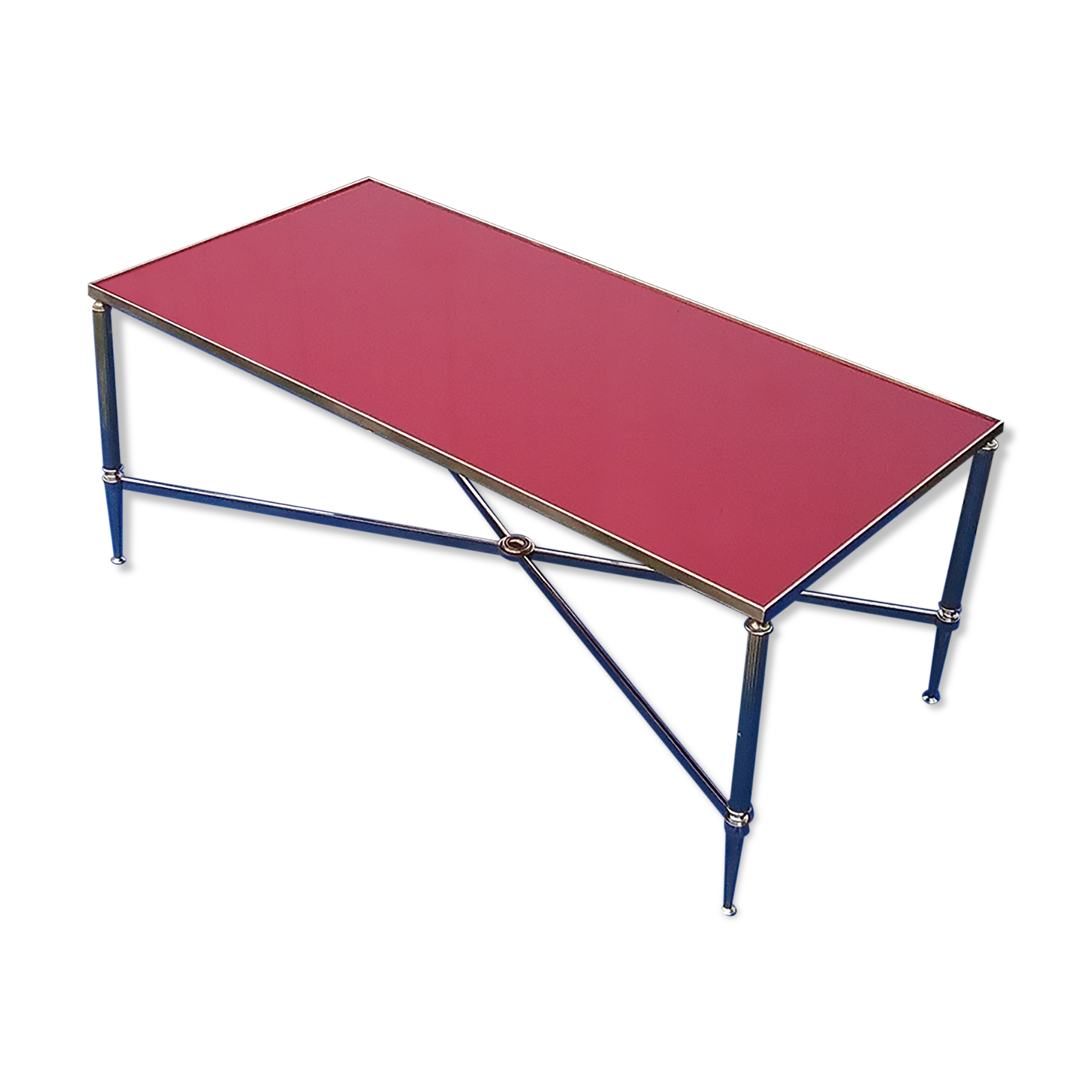 Brass coffee table with red glass top