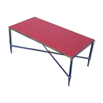 Table basse en laiton plateau en verre rouge