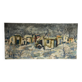Snowy village, knife oil, signed