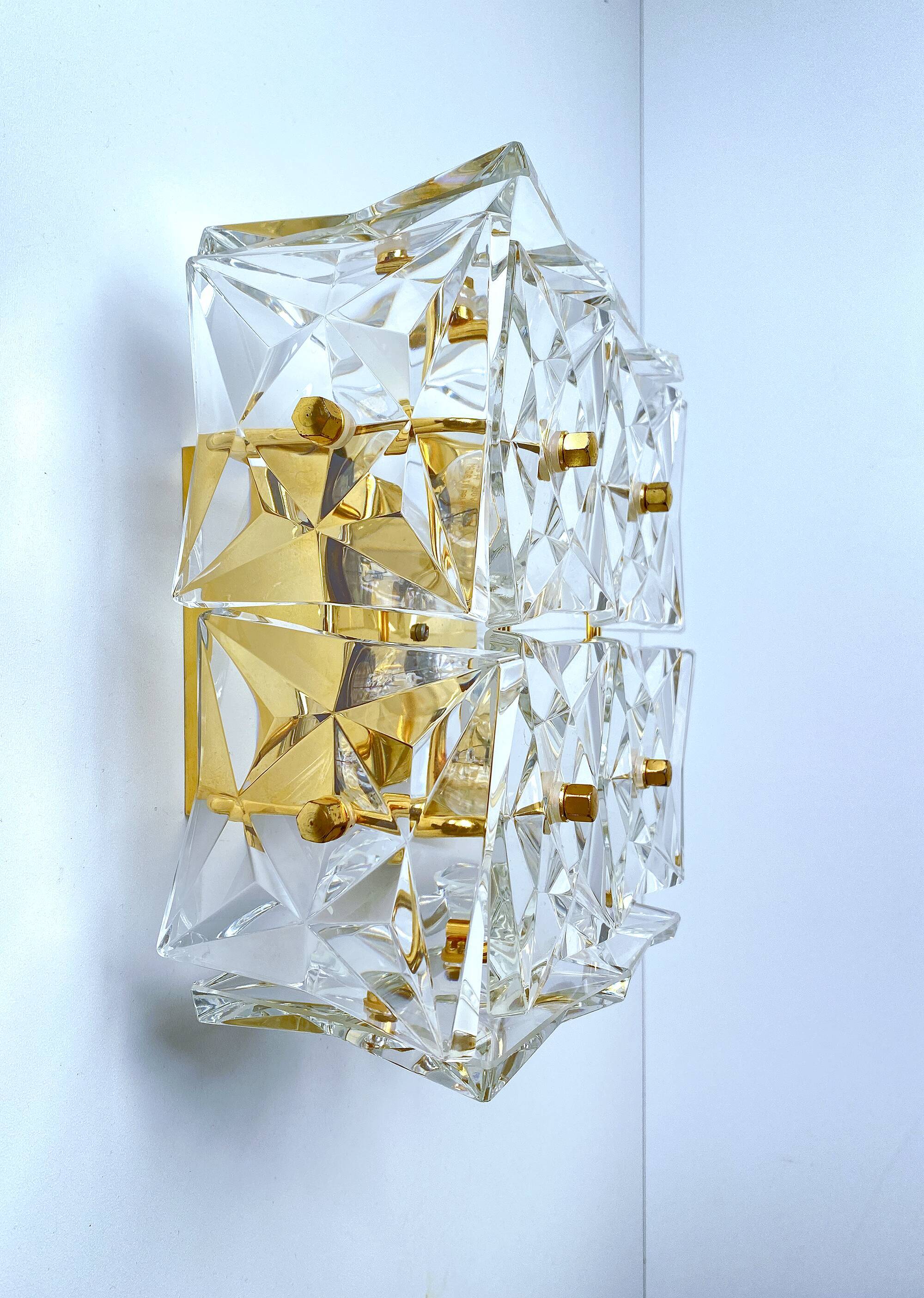 pair vintage wall lamps 60s golden crystal fine gold