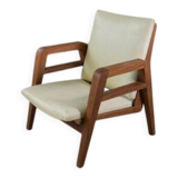 Modernist armchair in mahogany and skai 1940-1950