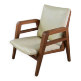 Modernist armchair in mahogany and skai 1940-1950