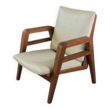 Fauteuil moderniste en acajou et skaï 1940-1950