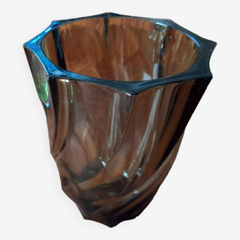 Vase marron vintage  en verre torsadé