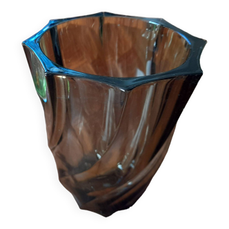Vase marron vintage  en verre torsadé