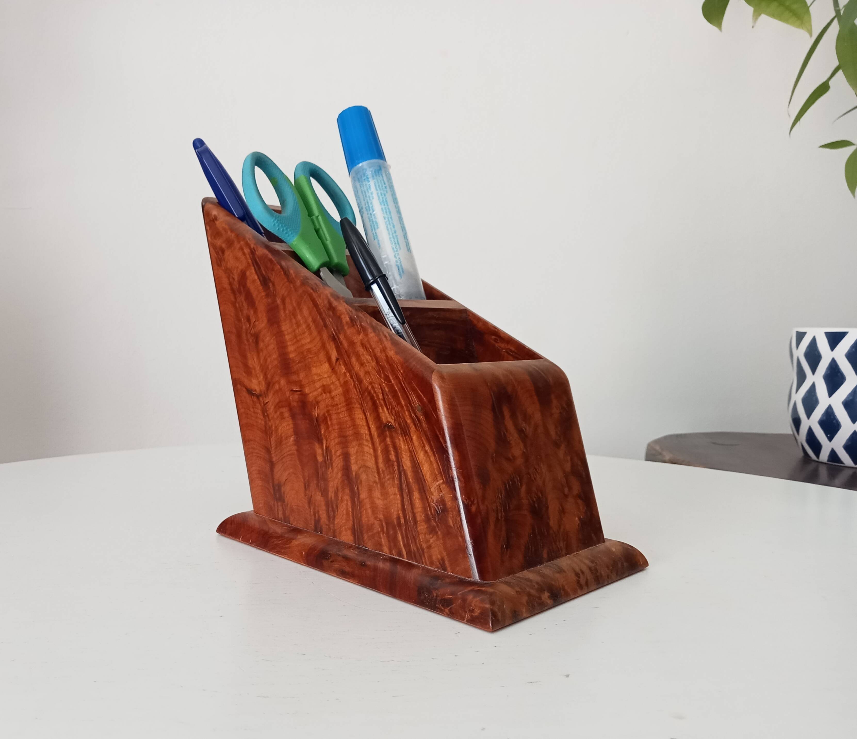 Art deco pen holder in burr walnut