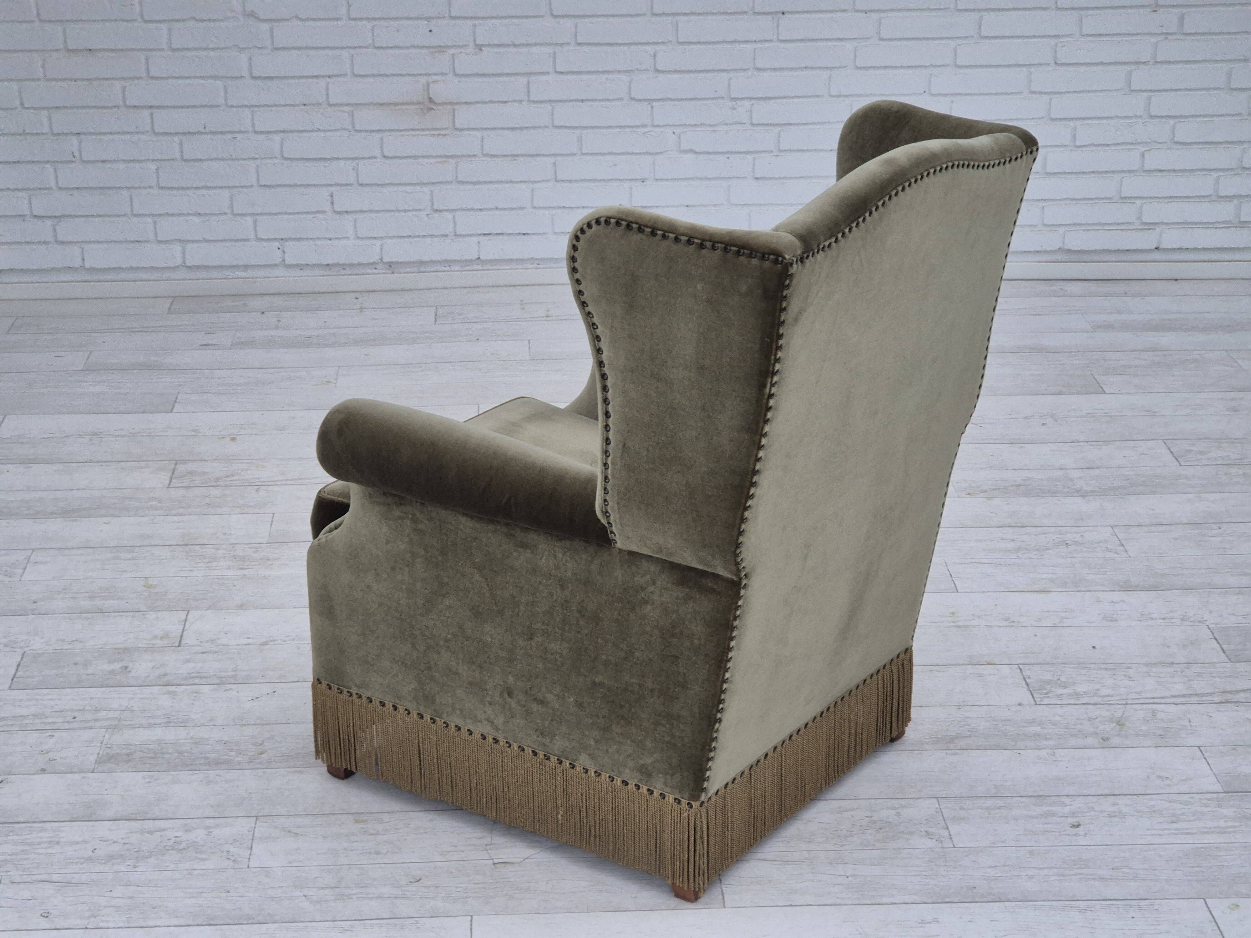 1970s, Danish highback armchair, original condition, furniture velour, double sided seat cushion.