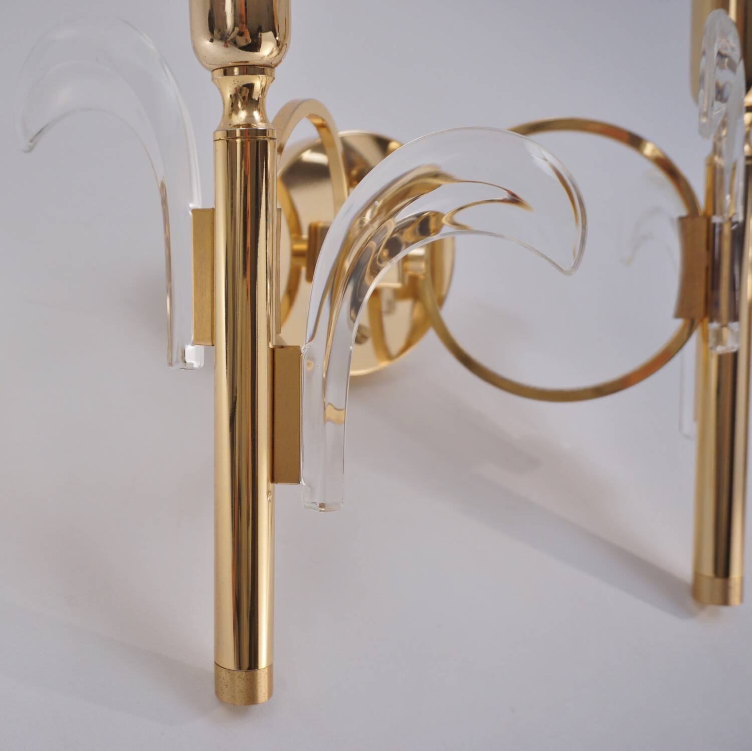 Paire d'appliques murales vintage en forme de palmier, cristal sur plaqué or, années 1970, italien