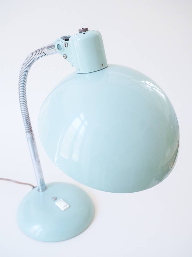 Grande lampe de bureau vintage en métal vert d'eau – Bras flexible chromé