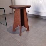 Tabouret ancien en chêne massif art populaire