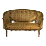 Canapé corbeille de style Louis XVI, bois laqué gris/vert vers 1900