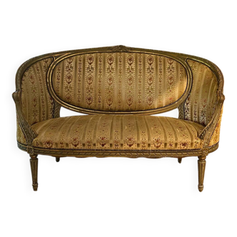 Canapé corbeille de style Louis XVI, bois laqué gris/vert vers 1900