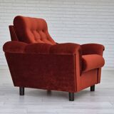 Années 1980, fauteuil relax danois meuble en velours marron/rouge.