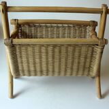 Magazine rack made of bamboo, rattan and wood, vintage from the 70s