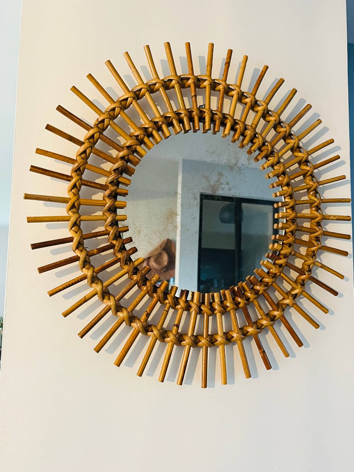 Authentic rattan sun mirror 60s