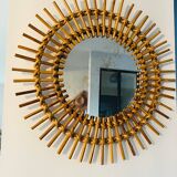 Miroir soleil en rotin authentique 60s