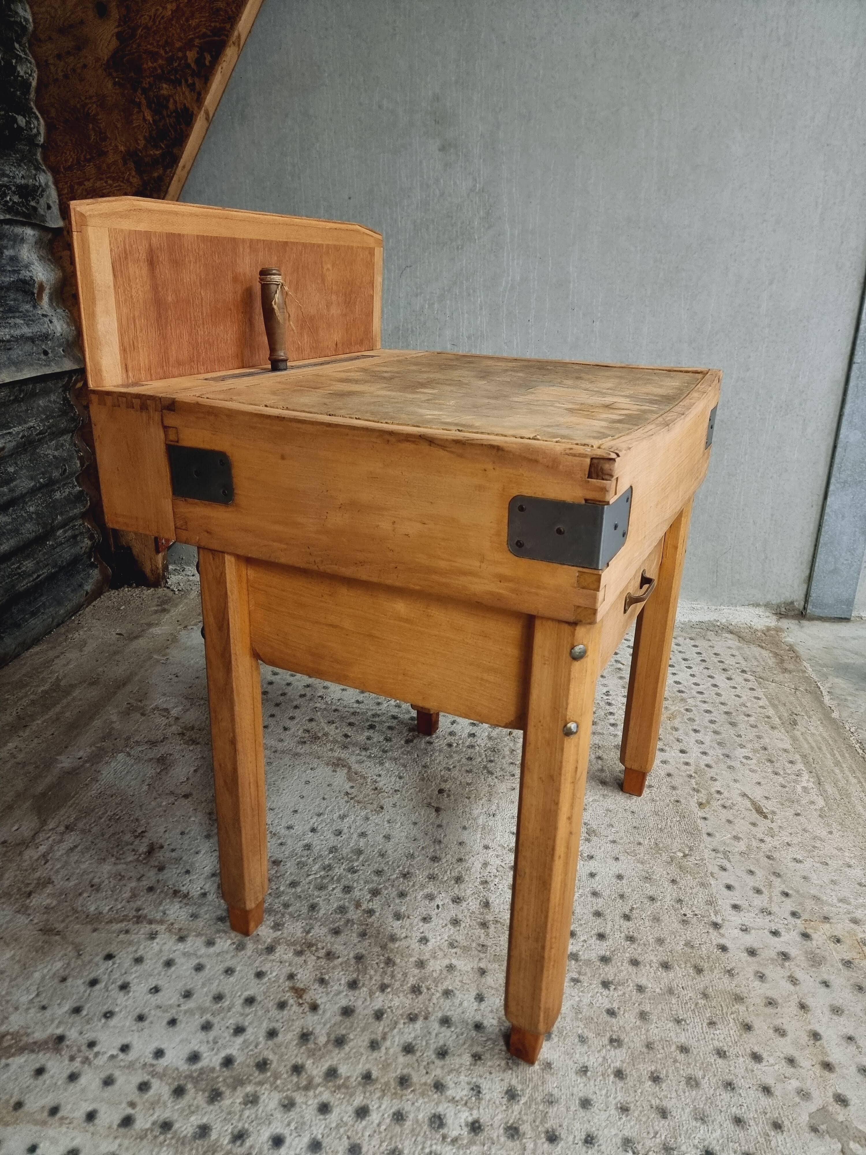 Vintage block butcher table beech kitchen island 74 x 81 cm