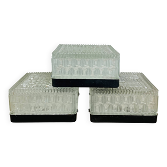 3 appliques carrées verre moulé ciselé années 50, Holophane