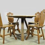 Vintage brutalist oak handmade farmhouse dining chairs, 1930s