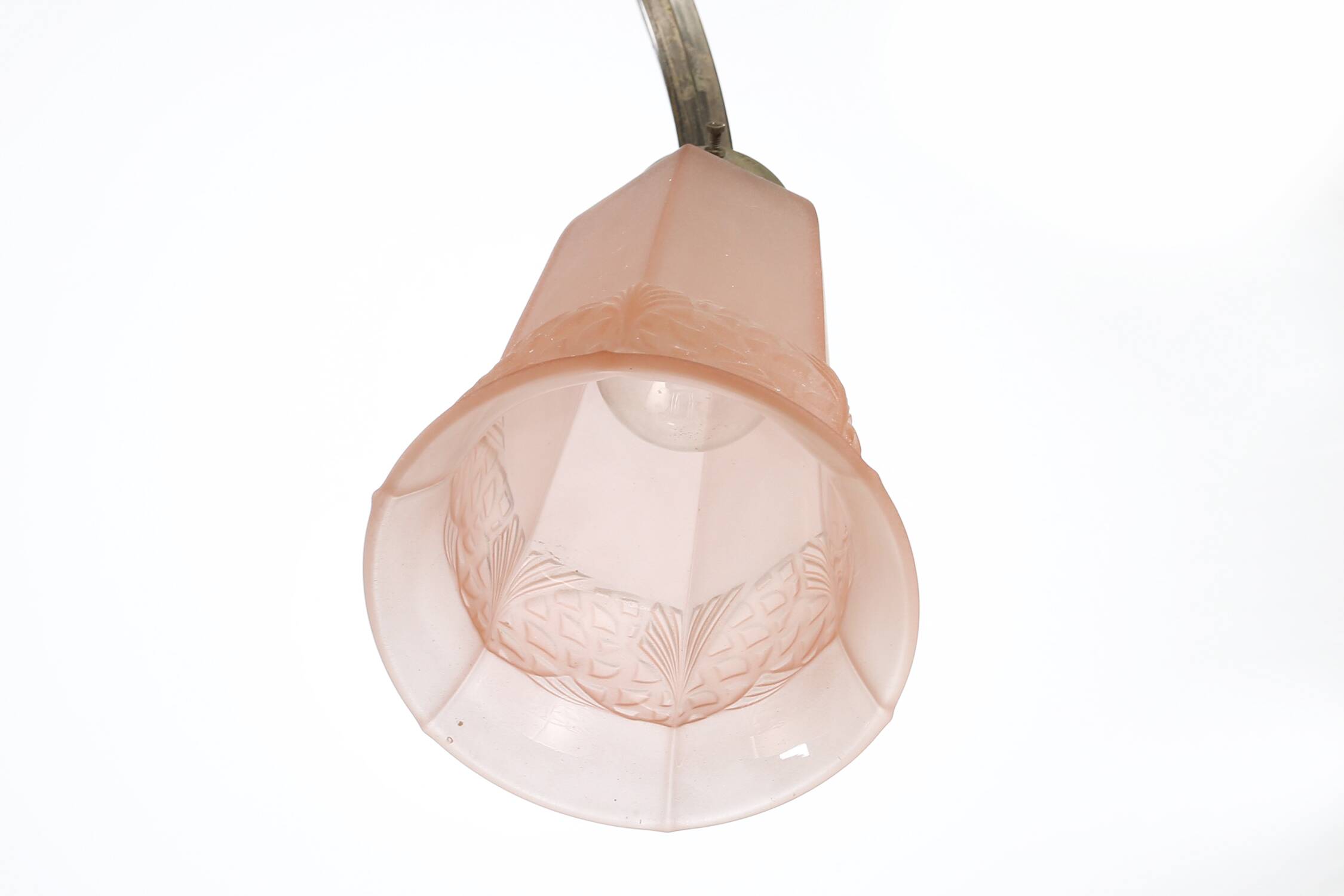 Art Deco chandelier with etched pink glass shades, Belgium 1930s