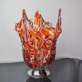 Red and white Seguso vase in Murano glass, Italy, 1960