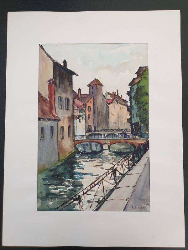 André Duculty (1912-1990) Watercolor on paper "Annecy (Haute Savoie)" Signed lower right