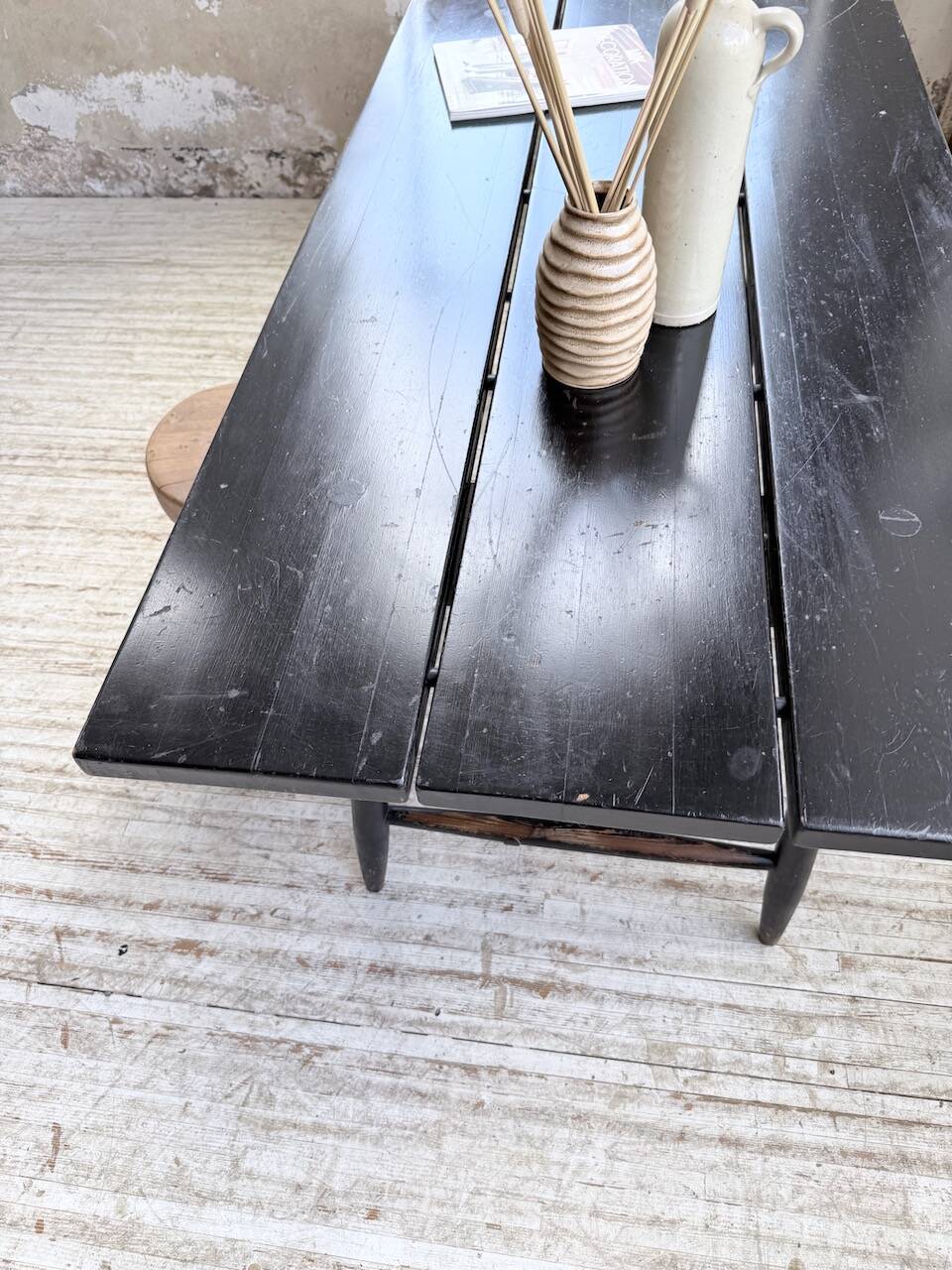Tapiovaara dining table, black patina, 1950s.