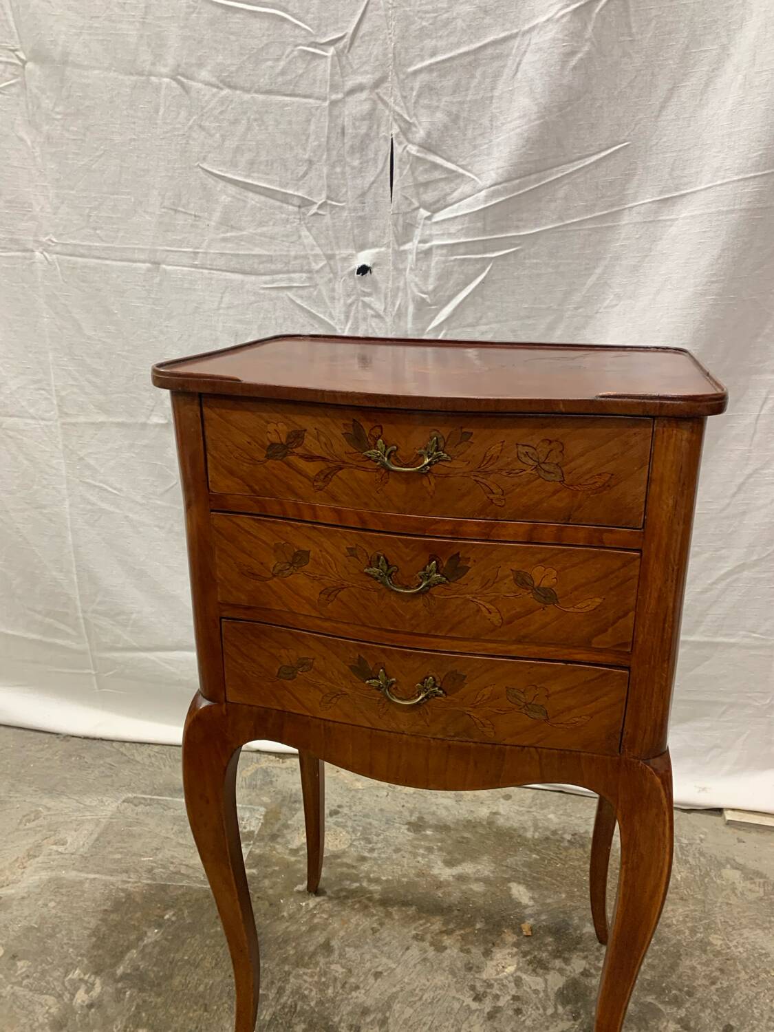 Louis XV style marquetry bedside table with floral flower