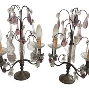 pair of chandeliers, lamp, silver-plated metal, crystal, tassels, florets, pendant, rosettes