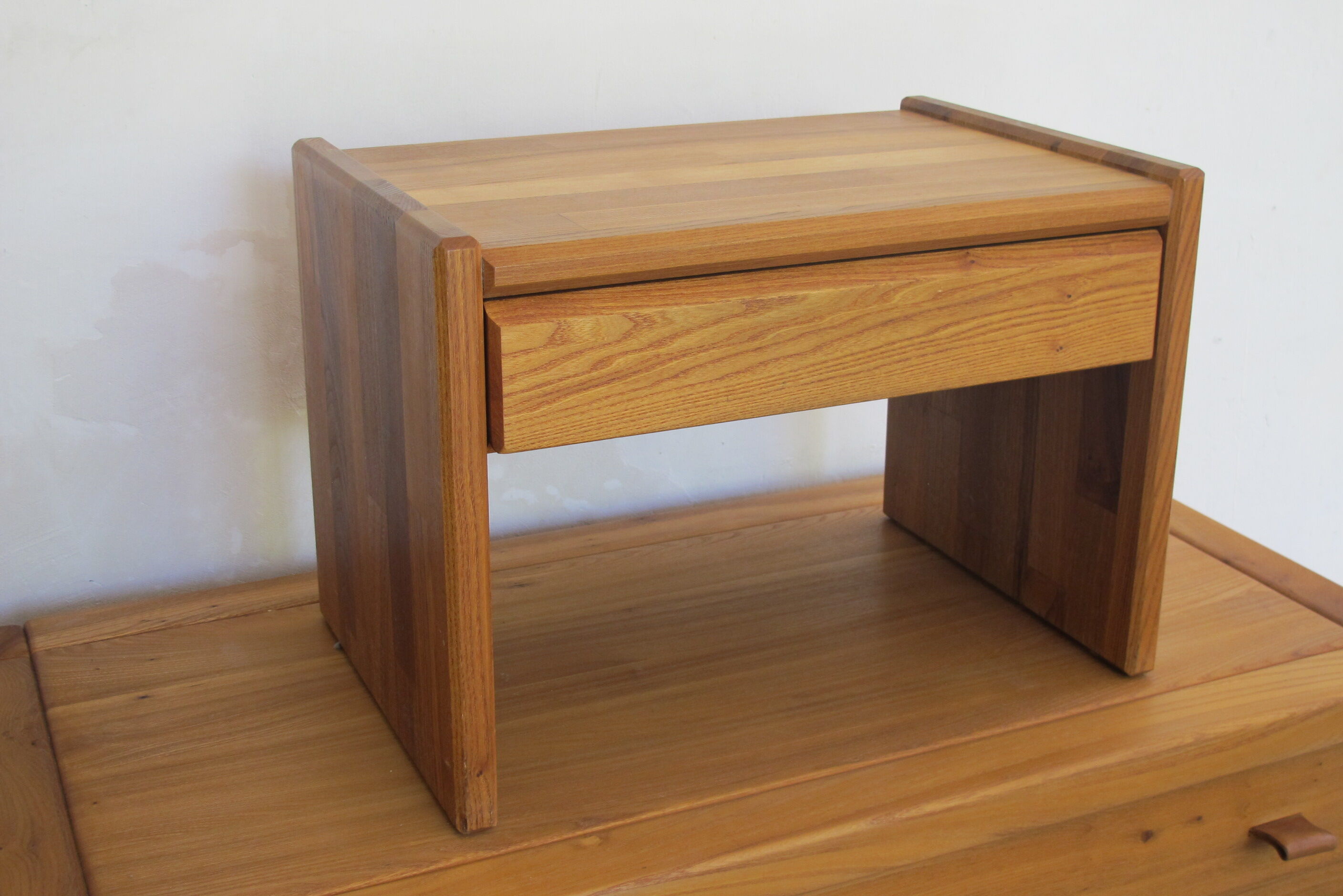Pair of bedside tables, Seltz house, 1970s, solid elm