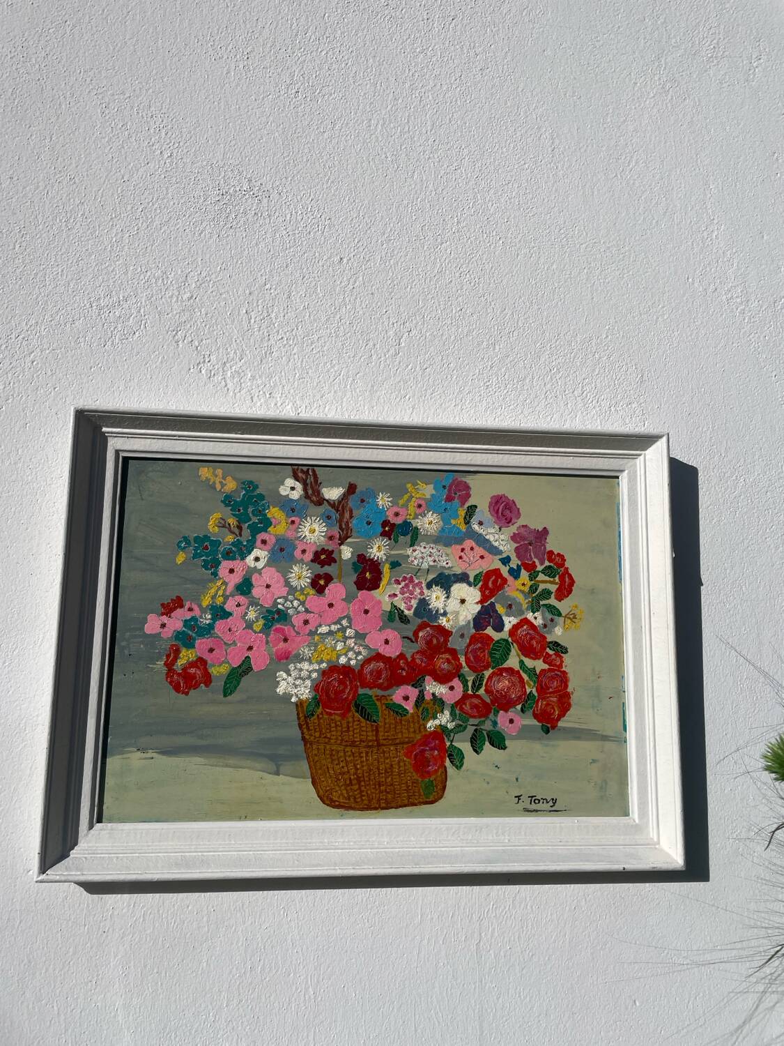 Peinture bouquet de fleurs tableau naïf