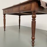 Walnut and pine drapery farmhouse table