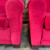 Pair of Red Velvet Art Deco Club Armchairs