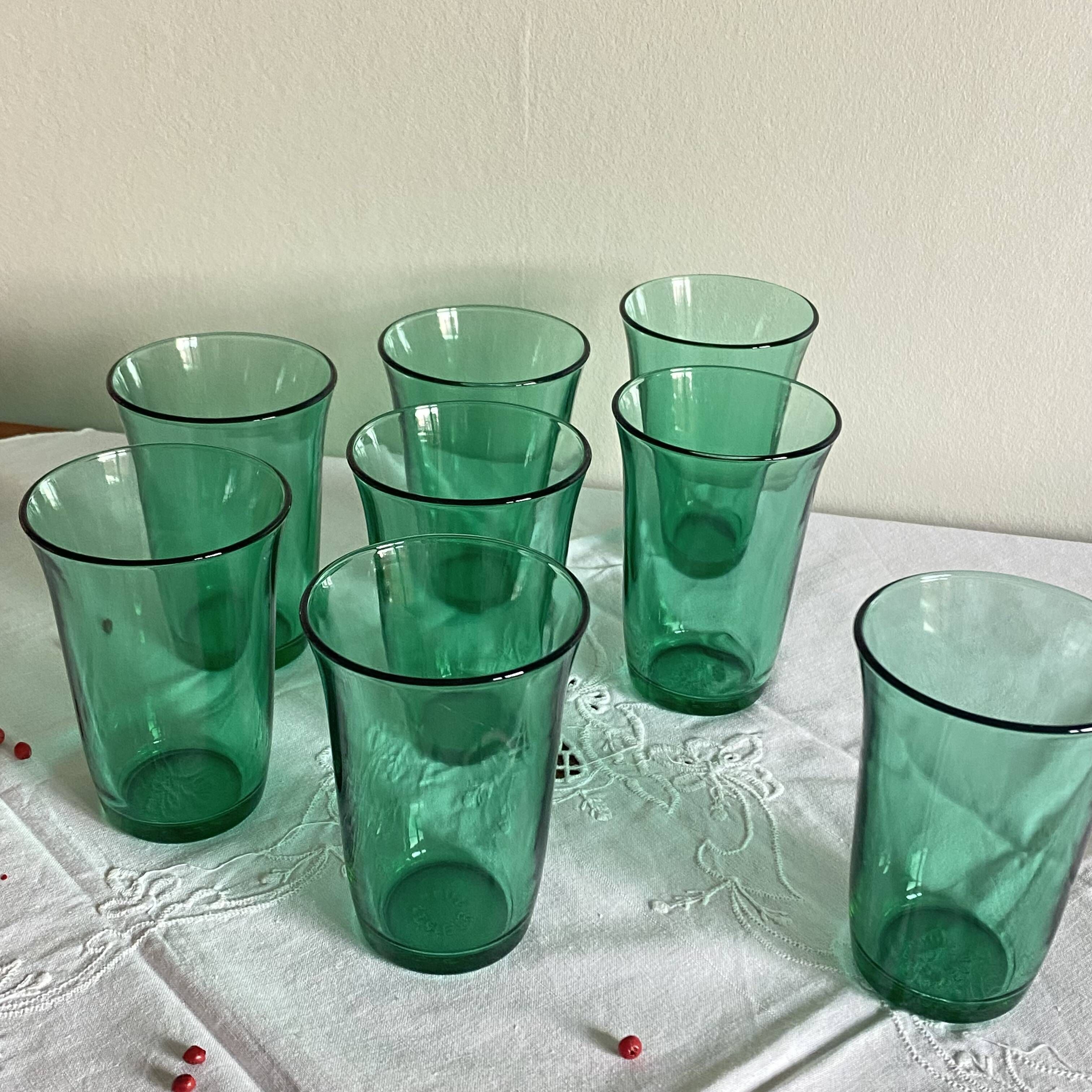 Set of 8 Lesieur green tumbler glasses vintage tableware ACC-7240