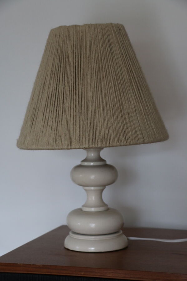 Lampe bois blanc avec abat-jour corde