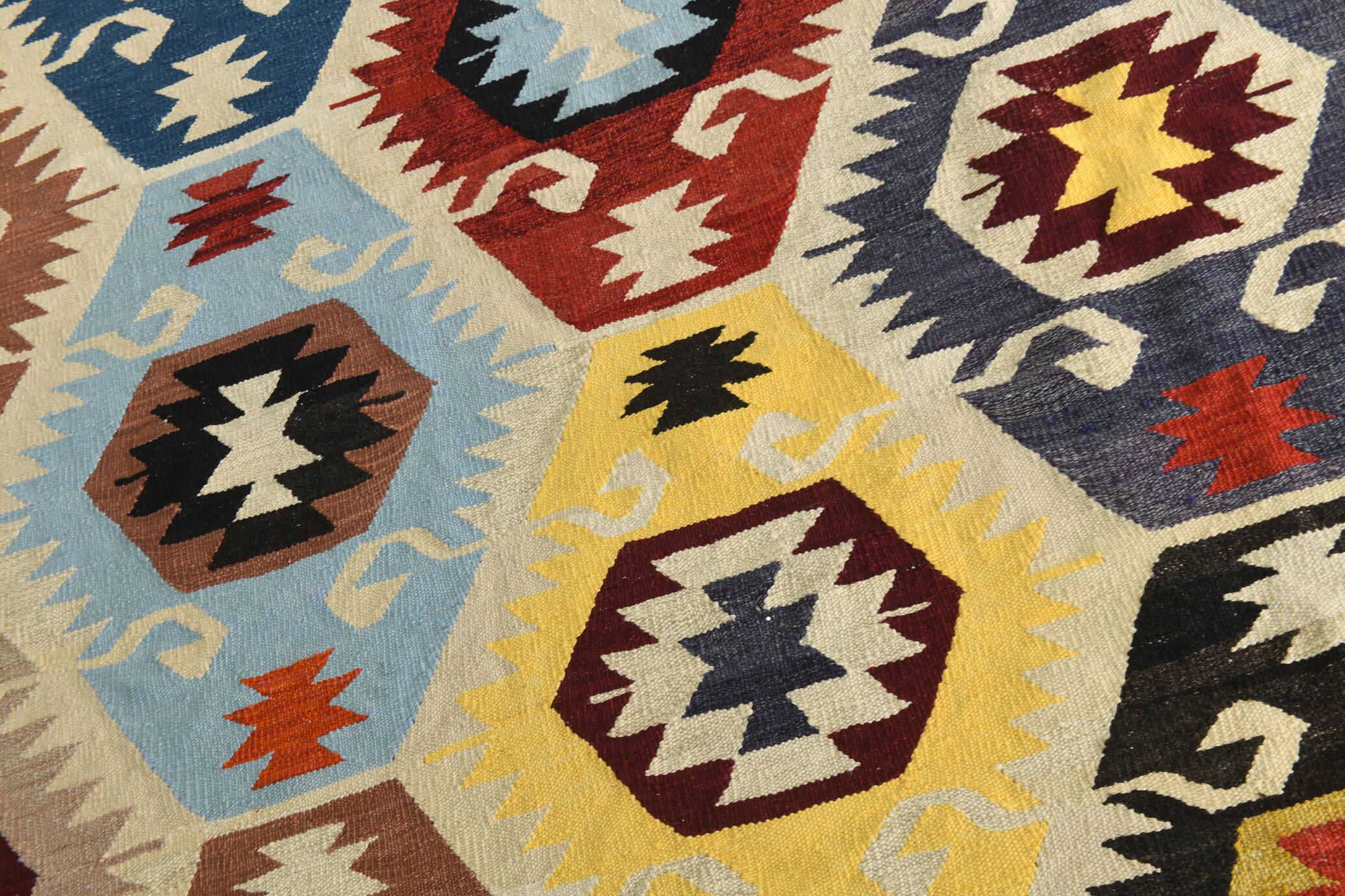Turkish Geometric Tribal Vintage Kilim Rug, 254x348Cm